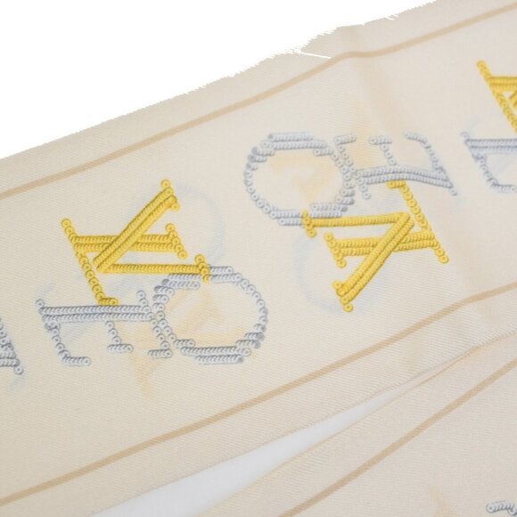 LOUIS VUITTON Logo Long Scarf Ribbon 100% Silk Beige Italy Accessory - Picture 6 of 13